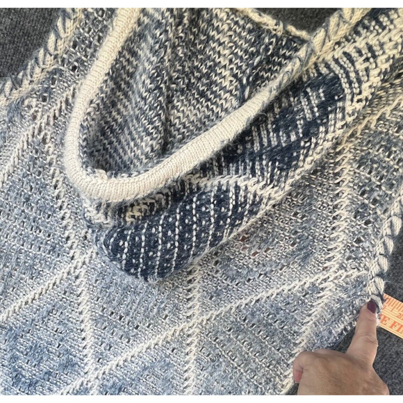 Sage & Flower Long Cardigan Womens Blue White Hooded Geometric Slit Sleeveless - Picture 5 of 5